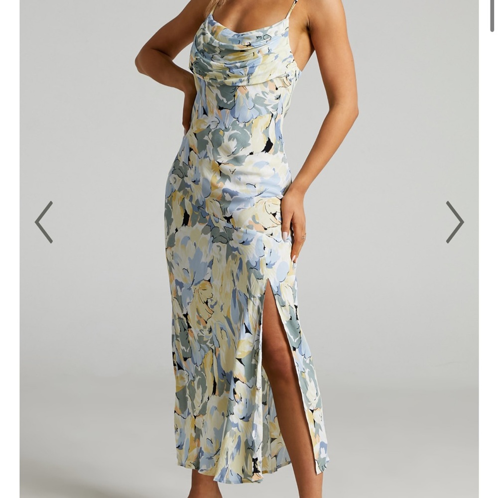 Lindie Midi Slip Dress in Blue Floral